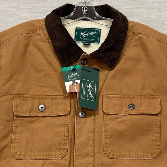 Woolrich Chore Jacket Mens XL Brown Canvas Sherpa Lined Corduroy Collar Barn - Picture 4 of 16